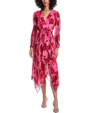 MILLY Blossom Pleated Midi Dress - Red