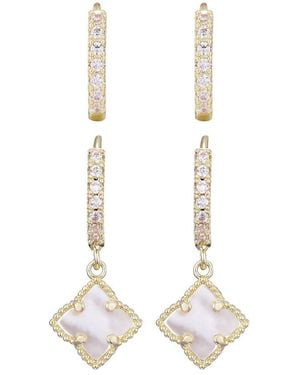 Adornia 14K Plated Mother-Of-Pearl Cz Clover Huggie Set Earrings - White