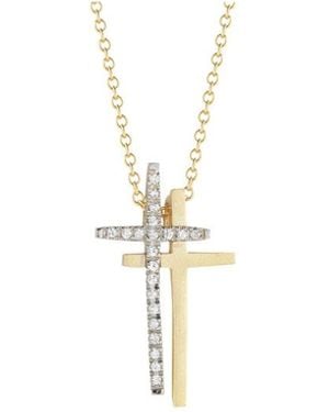 Reiss 14K Two-Tone 0.15 Ct. Tw. Diamond Double Cross Necklace - White