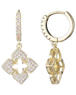Adornia 14K Plated Cz Pointed Clover Drop Huggie Hoop Earrings - Metallic