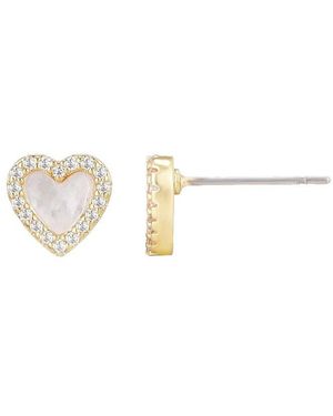 Adornia 14K Plated Mother Of Pearl Cz Mini Halo Heart Stud Earrings - White
