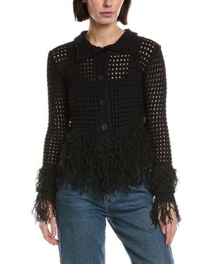 Avantlook Open Knit Fringe Cardigan - Black
