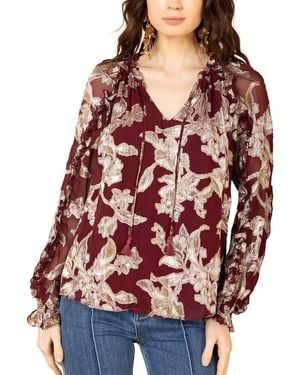 Hale Bob Long Sleeve Robin Silk-Blend Blouse - Red