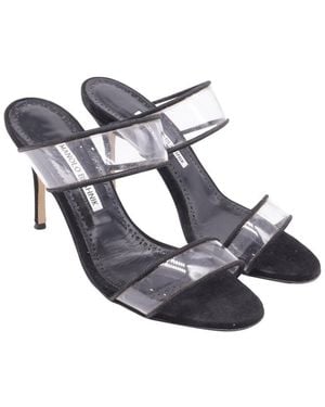 Manolo Blahnik Suede Strap Heeled Mule (Authentic Pre-Loved) - Blue