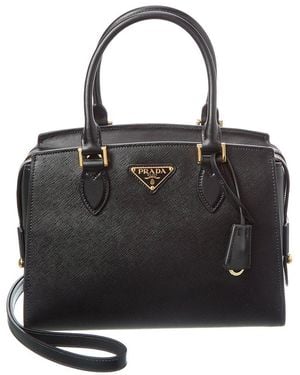 Prada Logo Saffiano Leather Satchel - Black
