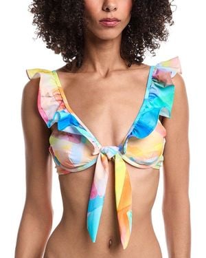 MILLY Watercolour Paint Stroke Ruffle Bikini Top - Blue