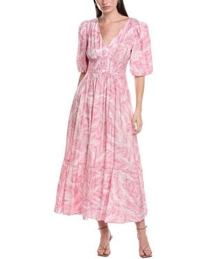 Maison Tara Printed Marrakesh Short Sleeve Midi Dress - Pink