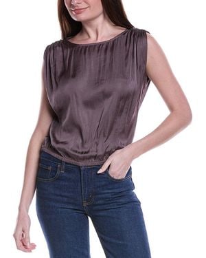 NIC+ZOE Glossy Sheen Ruched Shoulder Woven Top - Purple