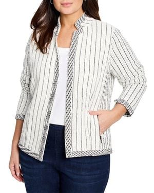 NIC+ZOE Plus Pinstripe Notch Collar Knit Jacket - White