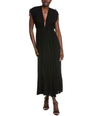 Elan Deep V-Neck Cinched Maxi Dress - Black