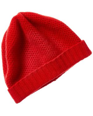 Portolano Honeycomb Stitch Cashmere Beanie - Red