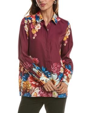 Tahari Button Down Tunic Blouse - Red