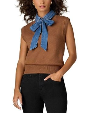Wit & Wisdom Sleeveless Collared Mix Media Jumper Vest - Blue