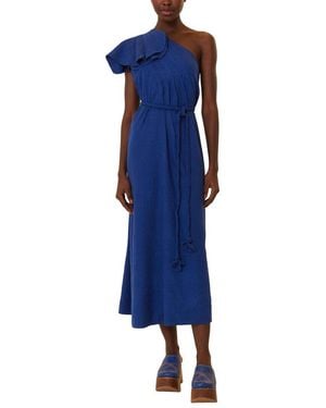 FARM Rio Linen-Blend One Shoulder Leaf Maxi Dress - Blue