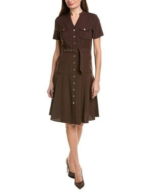 Sharagano Short Sleeve Shirtdress - Brown