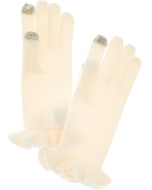 Phenix Ruffle Cuff Knit Touch Tech Cashmere Gloves - Natural