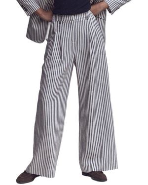 Boden Kensington Linen-Blend Wide Leg Trouser - Grey