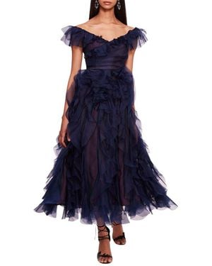 Marchesa Notte Matte Organza Midi Dress - Blue