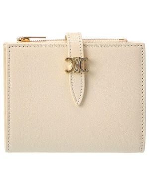 Celine Triomphe Leather Compact Wallet - Natural