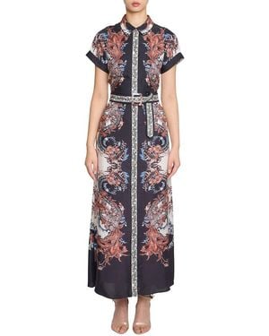Marchesa Belted Twill Shirt Dress - Purple