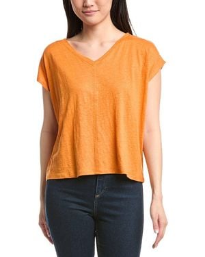 Eileen Fisher V Neck Square Linen T-Shirt - Orange