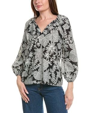 Brooks Brothers Balloon Sleeve Linen-Blend Blouse - Gray