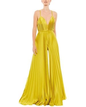 Mac Duggal Pleated Plunge Wide Leg Jumpsuit - Yellow