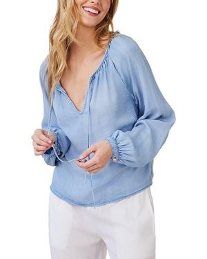 Bella Dahl Shirred Raglan Tie Front Blouse - Blue