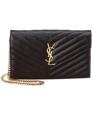 Saint Laurent Monogram Matelasse Leather Wallet On Chain - Black