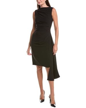 Teri Jon Crepe Asymmetrical Hem Ruched Side Dress - Black