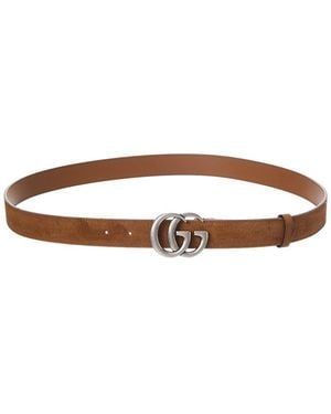 Gucci Gg Marmont Thin Suede Belt - Brown