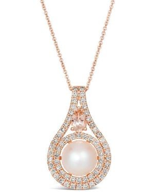 Le Vian Le Vian Strawberry Pearls 14K Rose 0.84 Ct. Tw. Diamond & 9-10Mm Pearl Pendant Necklace - White