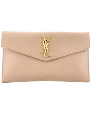 Saint Laurent Leather Classic Monogram Envelope Clutch (Authentic Pre- Loved) - Natural