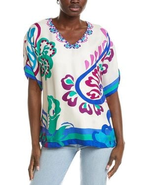 Johnny Was Slater Silk-Blend Tunic - Blue