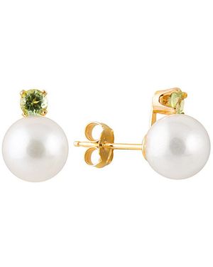 Masako Pearls 14k 0.10 Ct. Tw. Peridot & 7-8mm Akoya Pearl Earrings - Metallic