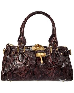Chloé Paddington Snake-Embossed Leather Shoulder Bag - Brown