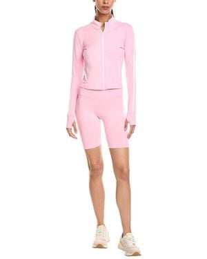 Marion 2pc 5.5in Yoga Fabric Contrast Jacket & Biker Short Set - Pink
