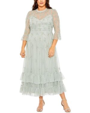 Mac Duggal Plus High Neck Embellished A-Line Gown - Green