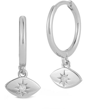 Glaze Jewelry Silver Cz Evil Eye Huggie Earrings - White