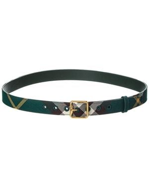 Burberry Check Canvas & Leather Belt - Green