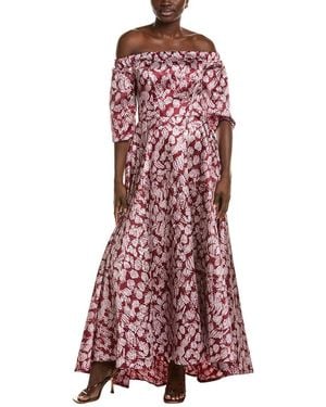 Rene Ruiz Off-shoulder High-low Hem Floral A-line Dress - Red