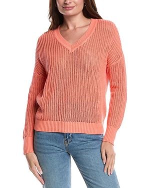 Forte Open Stitch V-Neck Sweater - Red