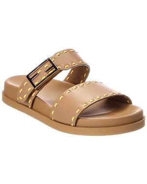 Fendi Feel Leather Flat Sandal - Brown