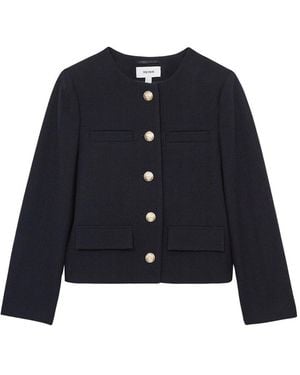 Reiss Nola Cropped Wool Jacket - Blue