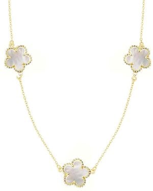 Adornia 14K Plated Mother Of Pearl 36In 5-Leaf Clover Station Necklace - White