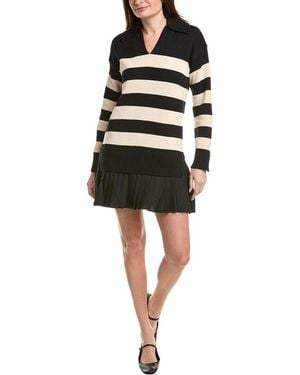 English Factory Mixed Media Stripe Pleated Mini Dress - Black