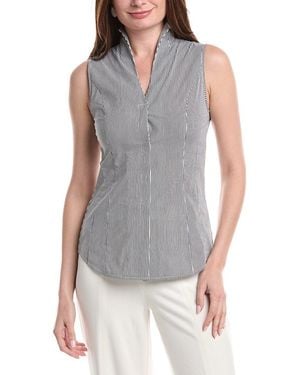 Misook Pinstripe Stretch Cotton Blouse - Gray