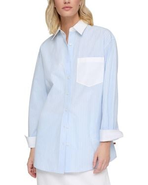 Lafayette 148 New York Contrast Collar Boyfriend Overshirt - Blue