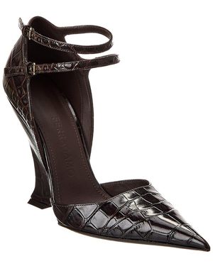 Ferragamo Vidya Croc-Embossed Leather Wedge Pump - Black