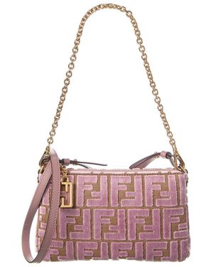 Fendi Baguette Ff Jacquard Velvet Pouch - Pink
